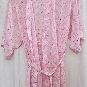 Sheer Rose Quartz Pink Floral Chiffon Robe With Tie Coquette Boudoir Loungewear